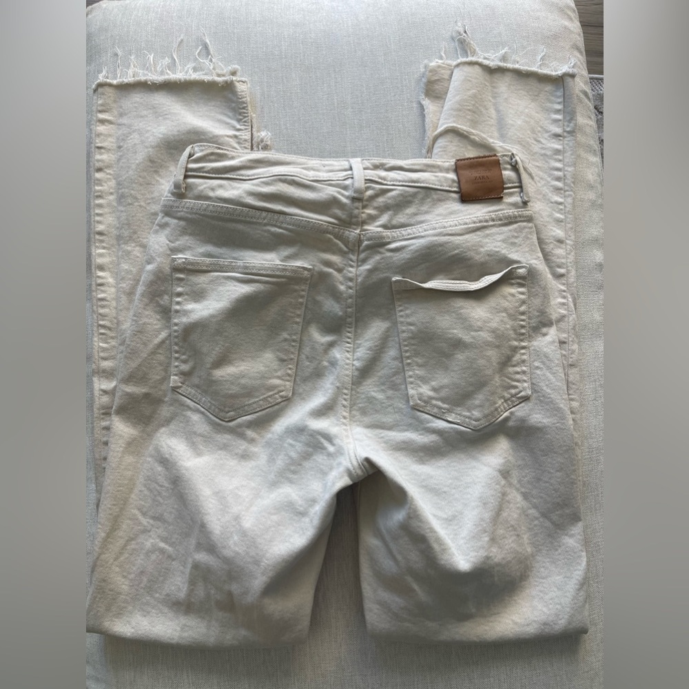 Zara High Waisted Beige Slit Leg Jeans - Size 10